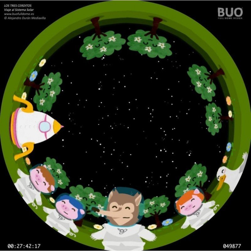 Adaptación del cuento de Los Tres Cerditos, película infantil para planetario digitales, planetarios, astronomía.